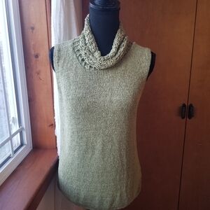 Sigrid Olsen Silk Nylon Knit Sleeveless Top Cowl Neck Pistachio Green M